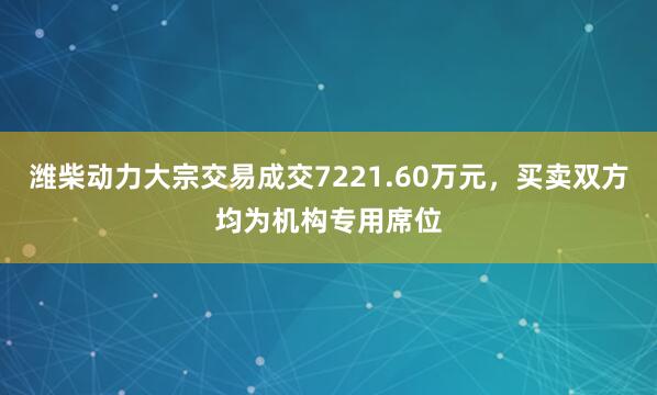 潍柴动力大宗交易成交7221.60万元，买卖双方均为机构专用席位