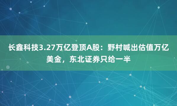 长鑫科技3.27万亿登顶A股：野村喊出估值万亿美金，东北证券只给一半