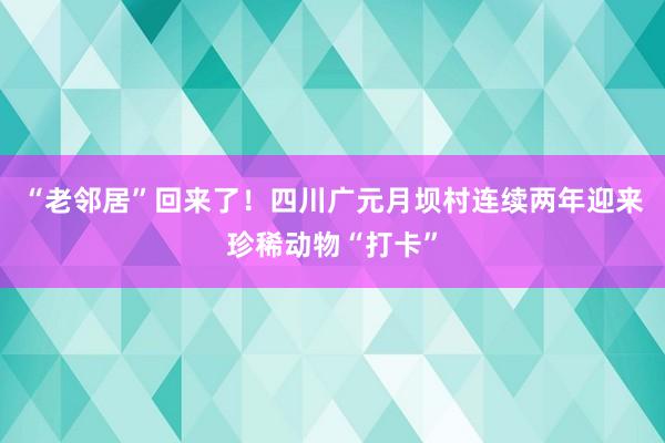 “老邻居”回来了！四川广元月坝村连续两年迎来珍稀动物“打卡”