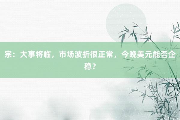 宗：大事将临，市场波折很正常，今晚美元能否企稳？