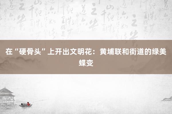 在“硬骨头”上开出文明花：黄埔联和街道的绿美蝶变