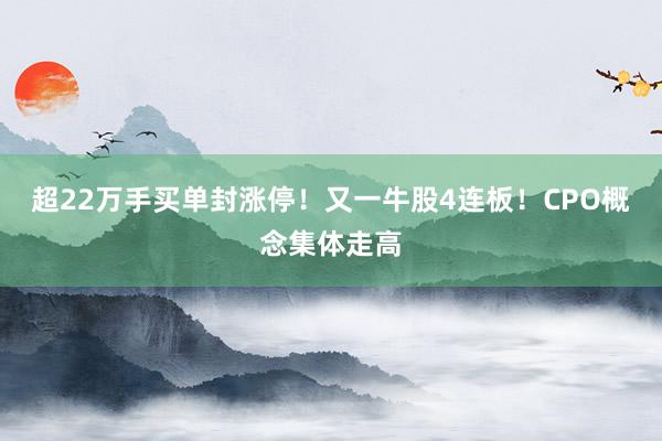 超22万手买单封涨停！又一牛股4连板！CPO概念集体走高