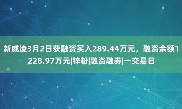新威凌3月2日获融资买入289.44万元，融资余额1228.97万元|锌粉|融资融券|一交易日
