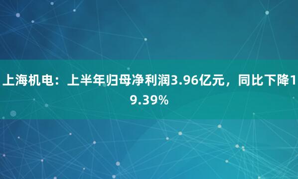 上海机电：上半年归母净利润3.96亿元，同比下降19.39%