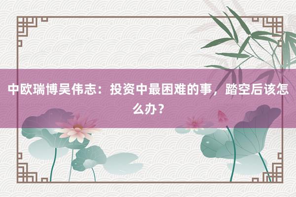 中欧瑞博吴伟志：投资中最困难的事，踏空后该怎么办？