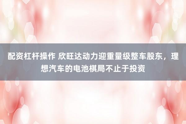 配资杠杆操作 欣旺达动力迎重量级整车股东，理想汽车的电池棋局不止于投资