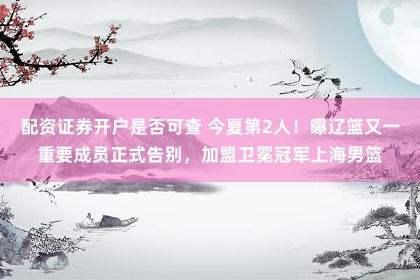 配资证券开户是否可查 今夏第2人！曝辽篮又一重要成员正式告别，加盟卫冕冠军上海男篮