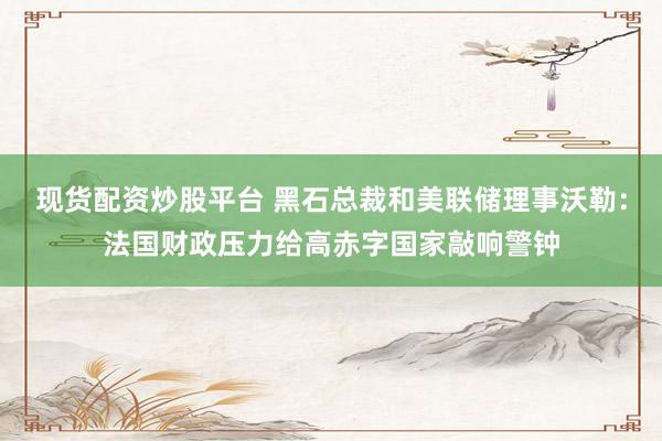 现货配资炒股平台 黑石总裁和美联储理事沃勒：法国财政压力给高赤字国家敲响警钟