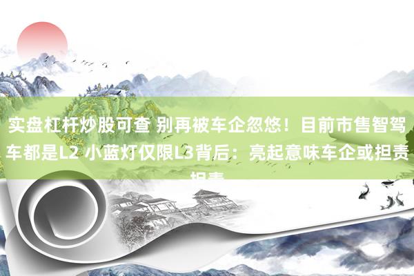 实盘杠杆炒股可查 别再被车企忽悠！目前市售智驾车都是L2 小蓝灯仅限L3背后：亮起意味车企或担责